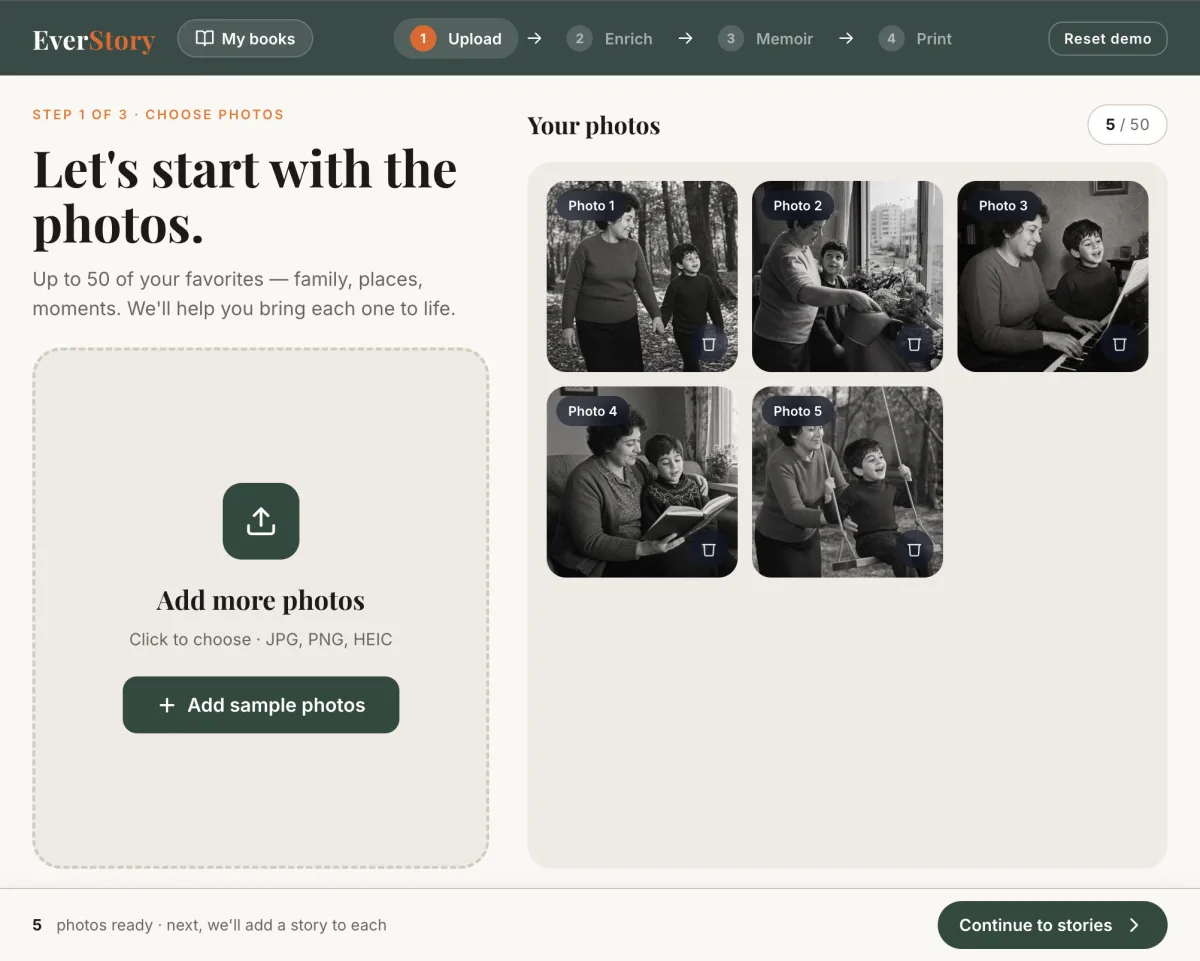 Uploading your photos into EverStory